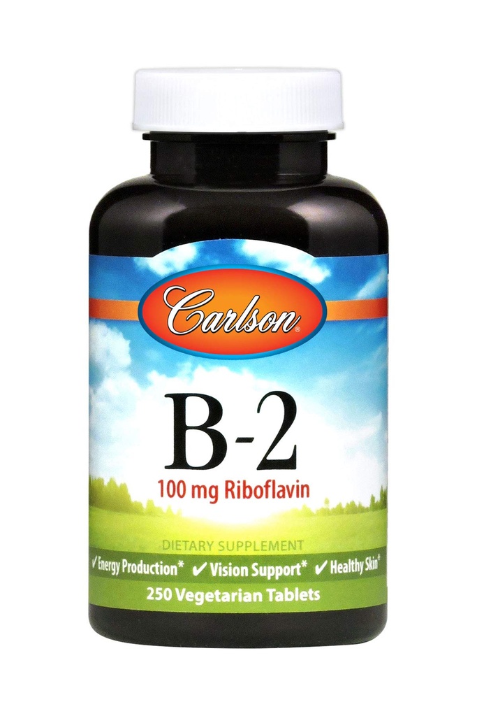 Carlson - B-2, 100 mg Riboflavin, Energieproduktion, Vision Support & Gesunde Haut, 250 vegetarische Tabletten