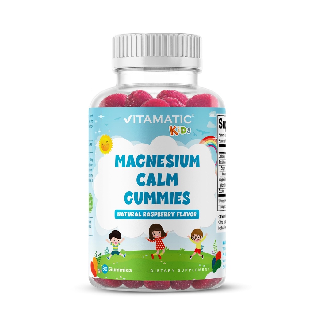 Vitamatic Kids Magnesium Calm Gummi - 60 Vegan Count - Große Verkostung - Förderung gesunder, Muskel-, Knochen- und Energieunterstützung