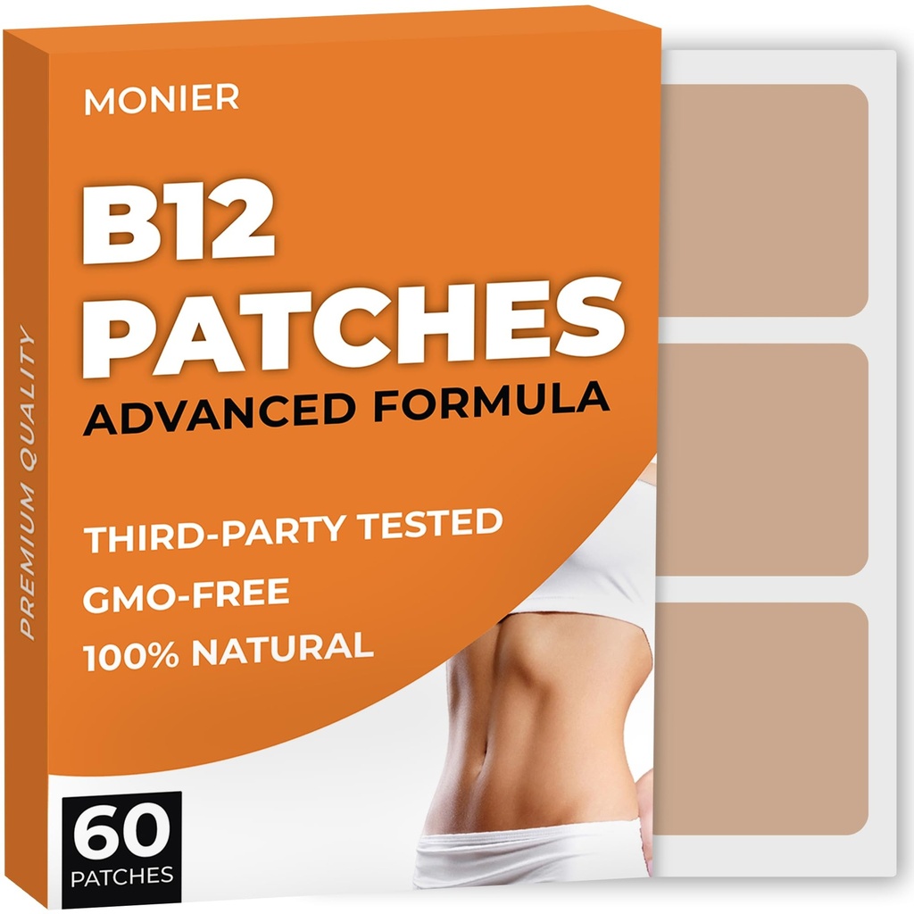 B12 Patches (Pack von 60) - 100% Natural Patch für Damen und Herren - Firming, Energy, Focus & Body Support - Erweiterte Formel