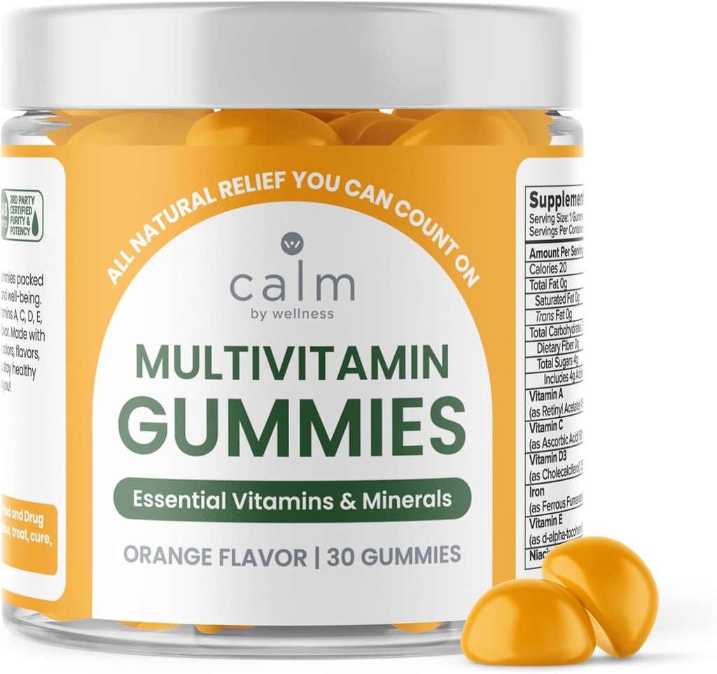 Calm by Wellness Multivitamin Gummis - Alle natürlichen Vegan Erwachsene Multivitamin Gummy - Verpackt mit Antioxidantien Vitamine C & E, B12, B6, Folsäure, Pantothensäure - essentiell für allgemeine Gesundheit