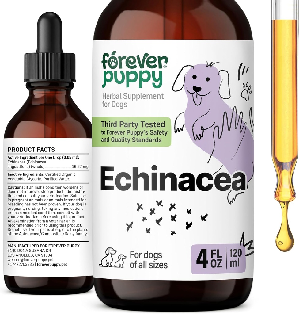 Forever Welpen Echinacea Tropfen für Hunde - Immunität Unterstützung & Atemschutz Gesundheit w/Echinacea Kräuterextrakt - Flüssige Immununterstützung Ergänzung für Hunde aller Rassen & Größen - 4 oz