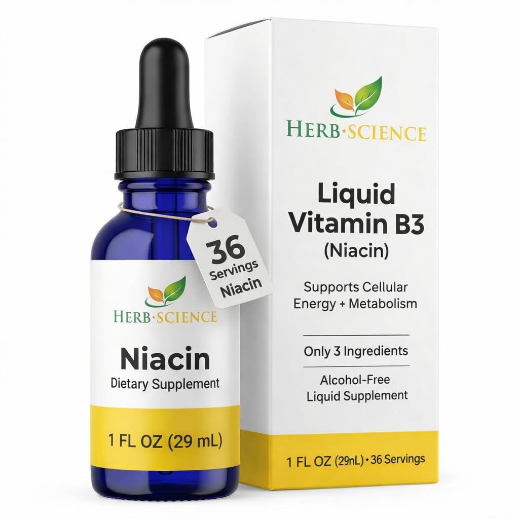Flüssiges Vitamin B3 Tropfen - Kaltverarbeitete Niacin-Ergänzung, unterstützt Tongue & Hautgesundheit - Vegan, Non-Alkoholic und Qualität getestet.- 1 Fl. Oz, 36 Servierungen