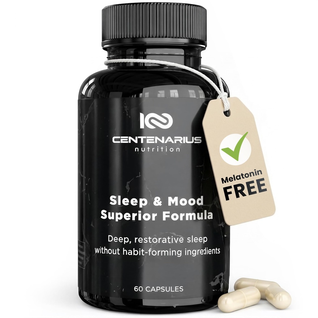 Centenarius Nutrition Sleep and Mood Formula mit L-Theanine, 5-HTP, PharmaGABA + Mehr für Sleep + Enhanced Mood & Stress Levels (60 Count)