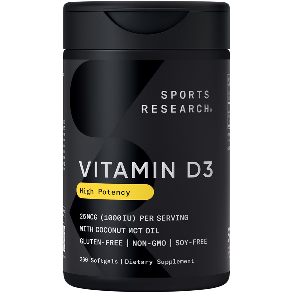 Sportforschung Vitamin D3 1000iu (25mcg) Infused with Coconut Oil ~ Immune & Bone Support ~ Non-GMO Verified, Soy & Gluten Free (360 Mini Liquid Softgels)