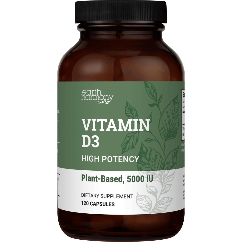 Supplément Vitamine D3 5000 iu végétalien - Suppléments de puissance élevée pour la santé immunitaire et le soutien des os forts - Vitamine D 5000 iu - 120 Capsules, 4-Mois