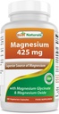 Best Naturals Magnesium 425 mg 180 Veggie Kapseln - Hohe Absorption Magnesium Glycinat & Magnesiumoxid Chelat, Non-GMO, Gluten Free Muscle Relax (180 Count (Pack von 1))