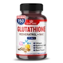 Glutathion-Zusatz Wirkstoffreduzierte Form, angereichert mit Resveratrol, NAC, Collagen, Hyaluronsäure, Vitamin C - Advanced Antioxidant für Immunität & Detox | 150 Kapseln