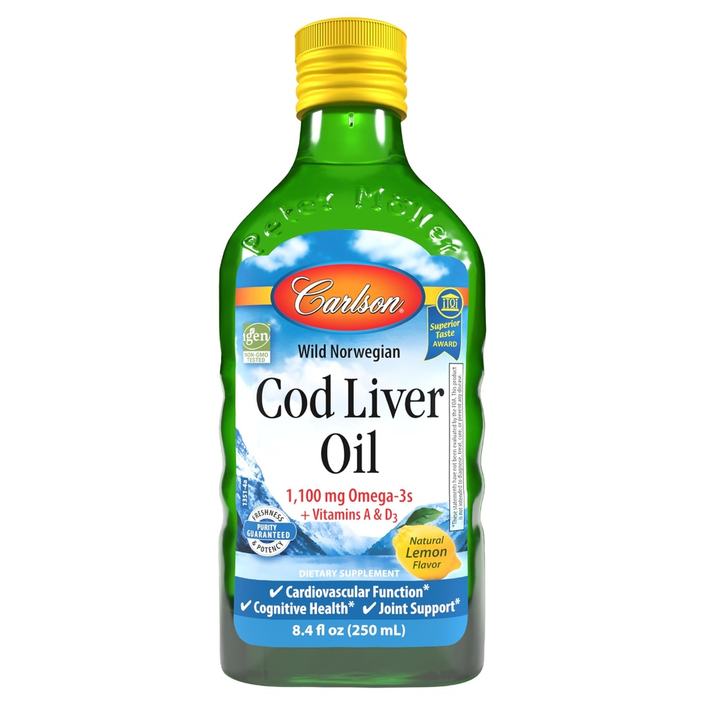 Carlson Laboratories Labs Norwegian Cod Liver Oil Liquid (8.4 Oz, Lemon Flavor)