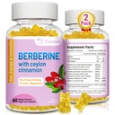 Berberine avec Gummées Ceylan Cinnamon, Supplément HCI Berberine High Potency, Immune Health Support, 120 Gummées Mango Aromatisées