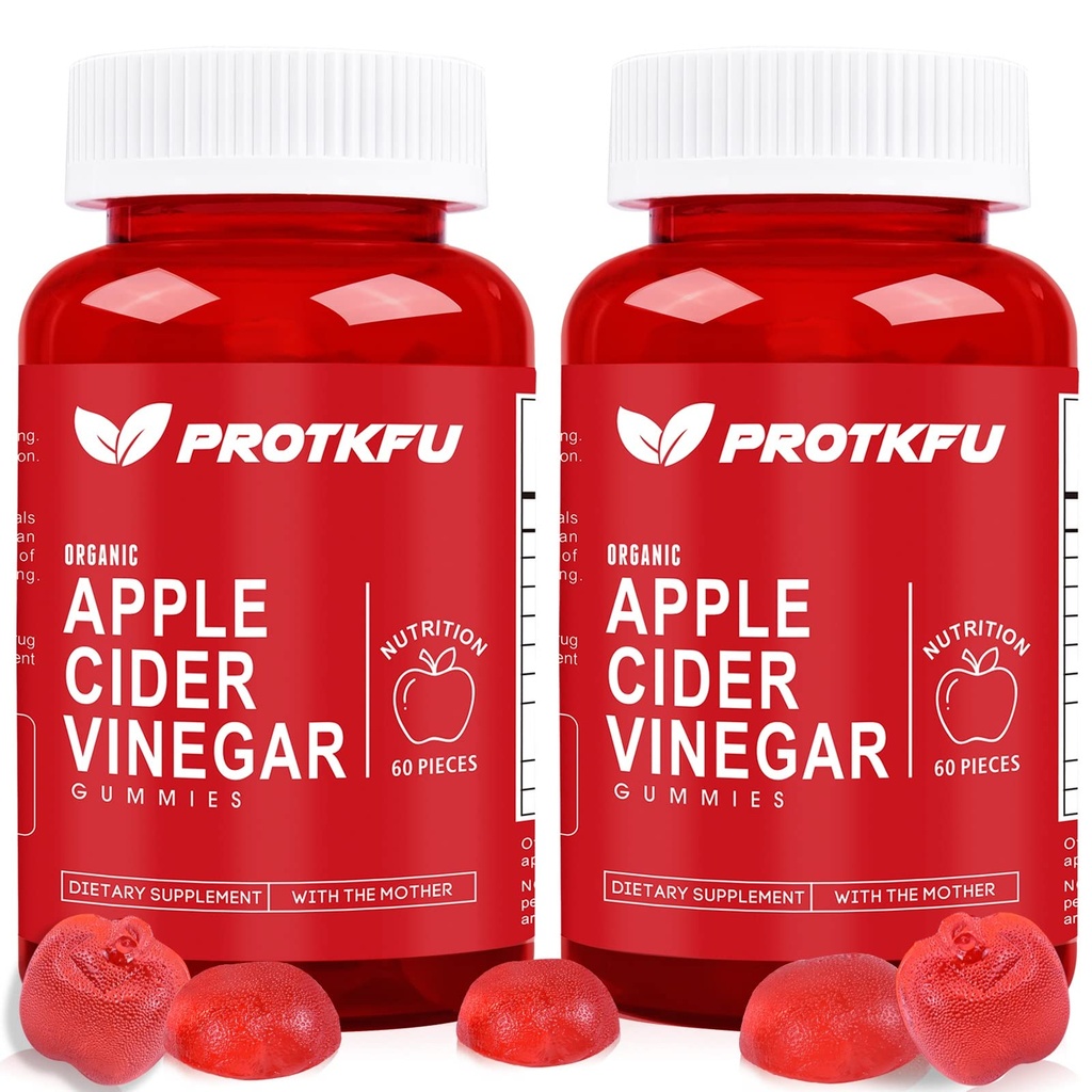ProTKFU Apfelessiggummies, 120 Count Max Strength 1000mg ACV Gummies mit Vitamin B12 & B6, für Stoffwechsel, Verdauung, Detox, Gut & Immune Health, Vegan & Non-GMO, Gelatine-Free