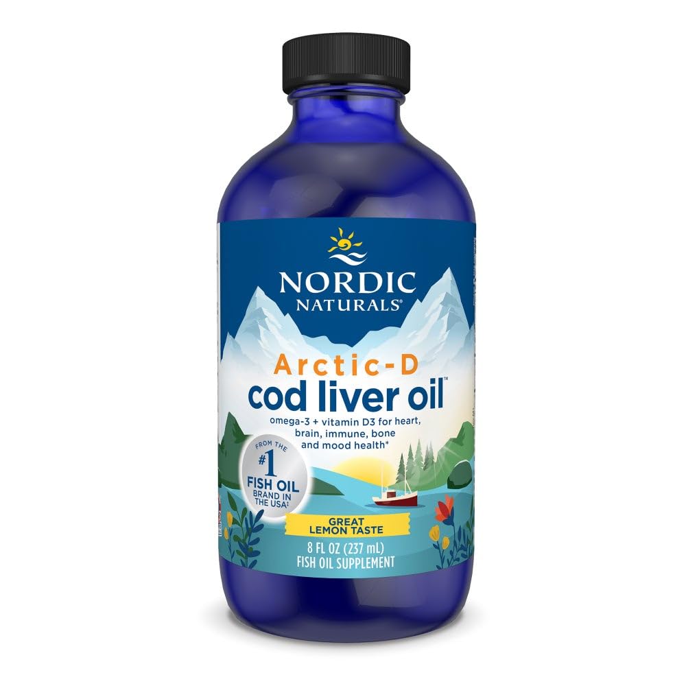 Nordic Naturals Arctic-D Cod Liver Oil, Zitronen - 8 oz - 1060 mg Total Omega-3s + 1000 IU Vitamin D3 - EPA & DHA - Herz, Gehirn, Knochen, Immun- & Stimmungsunterstützung - Non-GMO - 48 Servierungen