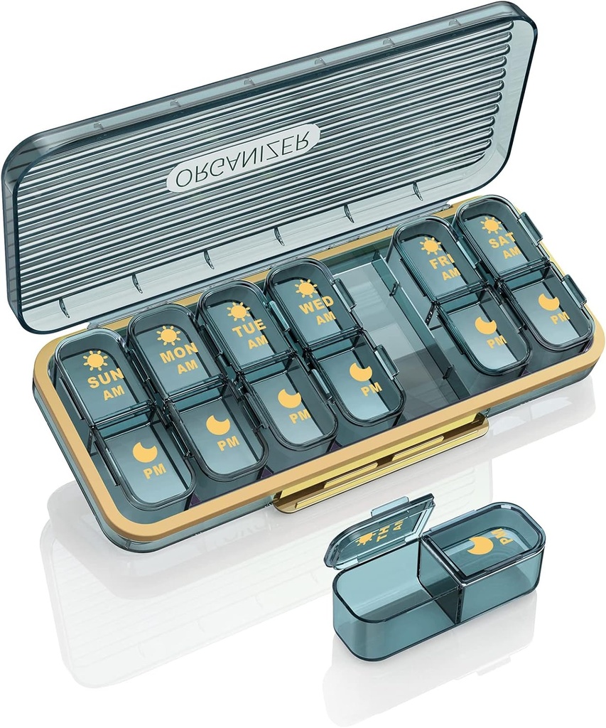 Am Pm Pill Organizer, Wöchentliche Pille Box 2 Mal pro Tag - Acedada 7 Tage Pille Organizer mit 7 separaten Behältern, Portable Daily Medicine Dispenser Case für Vitamin, Fischöle, Beilagen, Stylish Blue