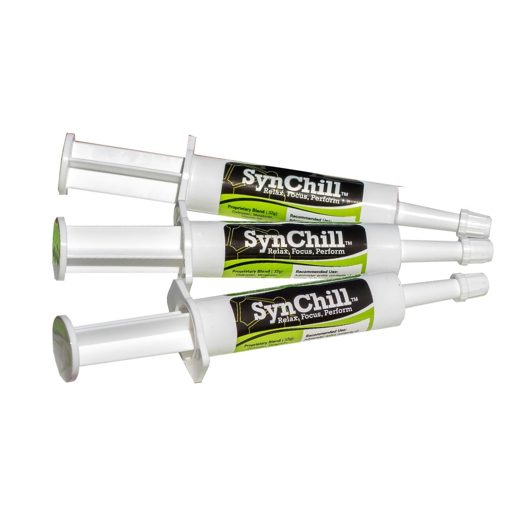 SynChill Oral Horse Calmant Gel, Supplément 100% Naturel et Nutritionnel, Résultats Prouvés en laboratoire, Conçu pour Focus & Performance, Approuvé par les professionnels olympiques et vétérinaires, Fabriqué aux États-Unis - 3-Pack