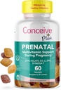 CONCEIVE PLUS Prenatale Gummie - DHA, Folsäure, Vitamin D3, C, Zink und Omega 3, Natürliche Zitronen + Himbeere Geschmack, 60 Zähler, 30 Tage Versorgung