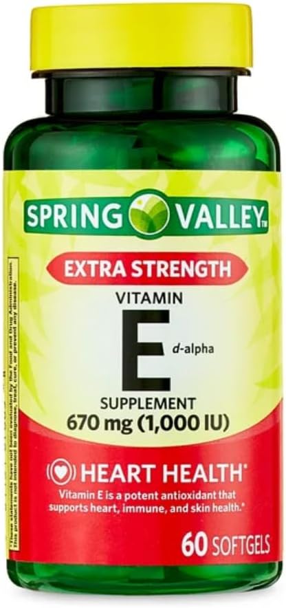 Generisches Spring Valley Vitamin E Extra Strength Vitamin E D-Alpha Spring Valley Softgels, 670 mg (1.000 IU), 60 Count