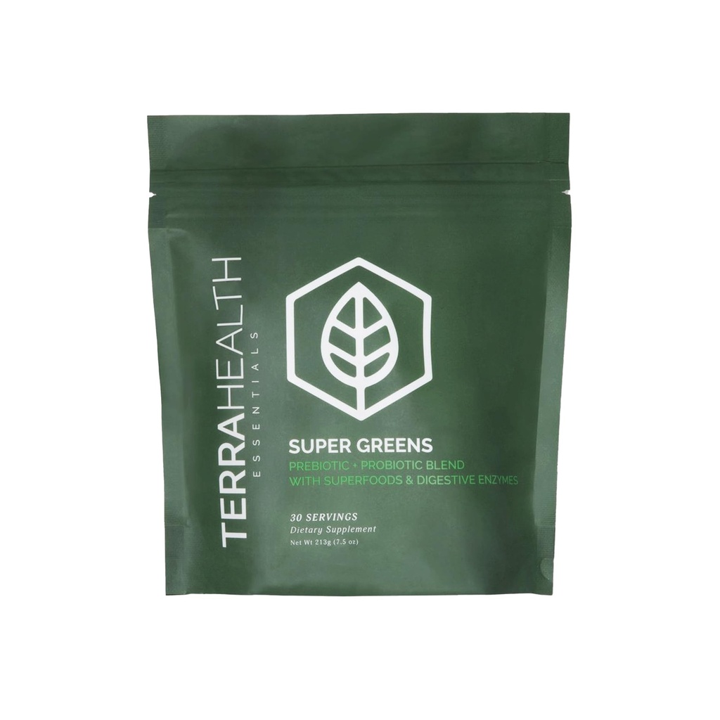 Terra Health Essentials® Super Greens (en anglais seulement) Superfood Greens Powder (en anglais seulement) Sans gluten Probiotiques amis des Guts (en anglais seulement) 30 portions