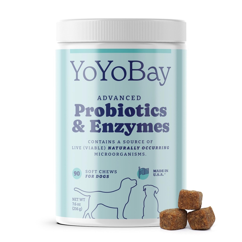 Probiotiques pour chiens, probiotiques pour chiens et enzymes digestives, pré et probiotiques Plus de 1 milliard d'UFC, pour la santé Gut et la santé digestive, équilibre des levures, soutien immunitaire, 90 chews doux