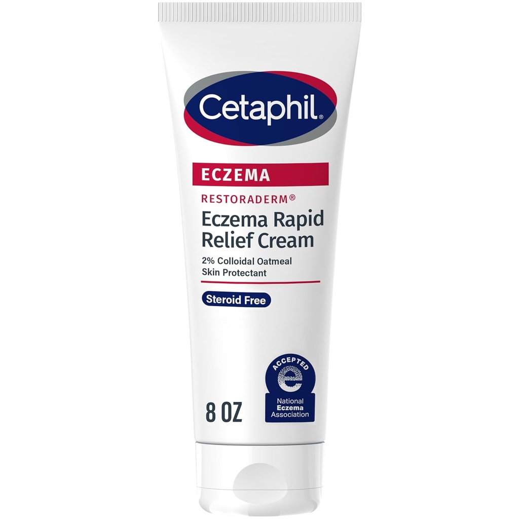 CETAPHIL ECZEMA RESTORADERM FLARE-UP RELIEF CREAM, pour la peau pronée d'eczéma, 8 onces, réparation de barrière, 48 heures d'hydratation, 2% protecteur de la peau Oatmeal colloïdal, sans stéroïde