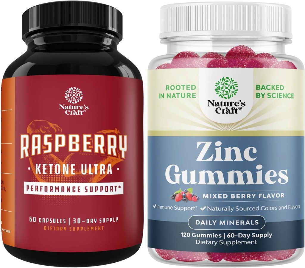 Bundle von Himbeere Ketone, Grüner Tee Extrakt & Afrikanische Mango-Mischung und extra Stärke Zink-Gummi für Erwachsene - Potent Zutaten, um Gewicht zu beschleunigen, Gluten und Gelatine kostenlos
