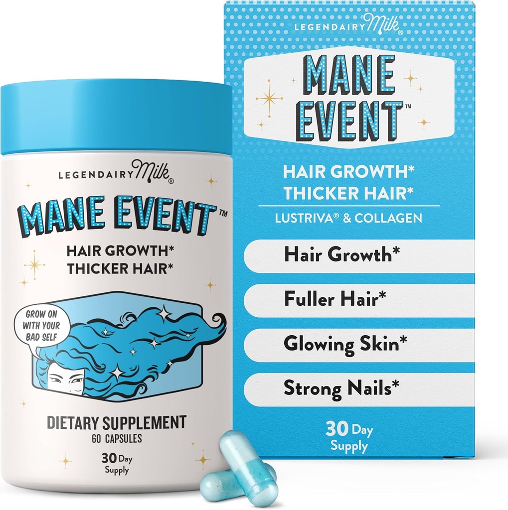 Hair Growth Vitamins for Women - Biotin for Hair Growth with Collagen & Lustriva, Products & Supplements for Thinning, Thicker, Fuller, Stronger Skin & Nails, Legendairy Milk Mane Event™