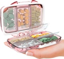 Travel Pill Organizer - Moisture Proof Portable Vitamin Holder with 7 Compartments, Compact Supplement Case for Purse Essential Medicine Kit fot Traveling Pocket Pharmacy with Labels, Pink