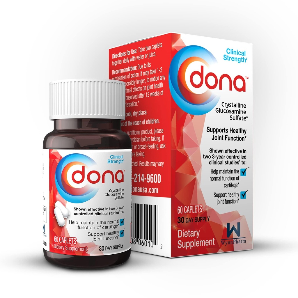 Dona Crystalline Glucosamine Sulfat, 750 Mg, Joint Supplement Pills für Knie Comfort & Joint Health Support, 750 Mg, 60 Count