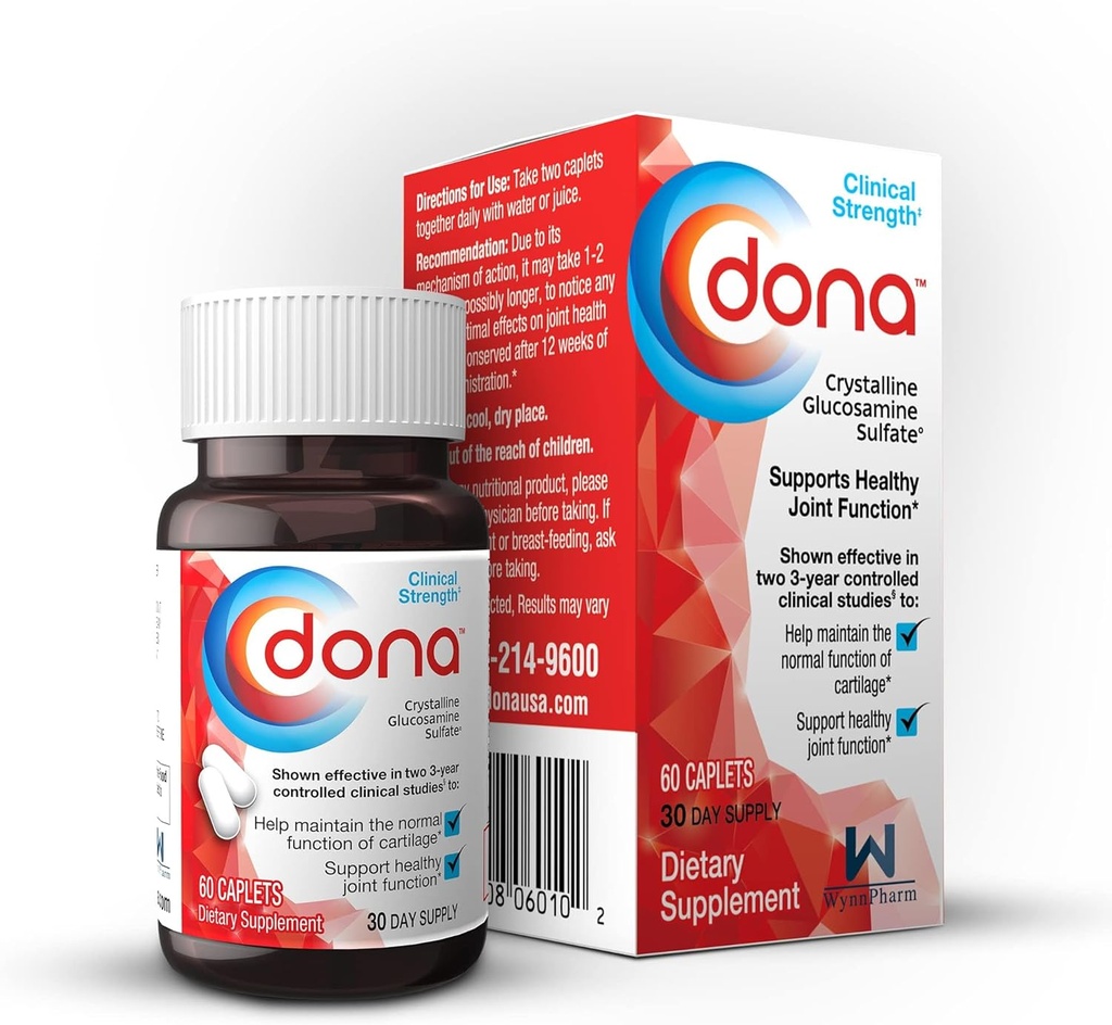 Dona Crystalline Glucosamine Sulfat, 750 Mg, Joint Supplement Pills für Knie Comfort & Joint Health Support, 750 Mg, 60 Count