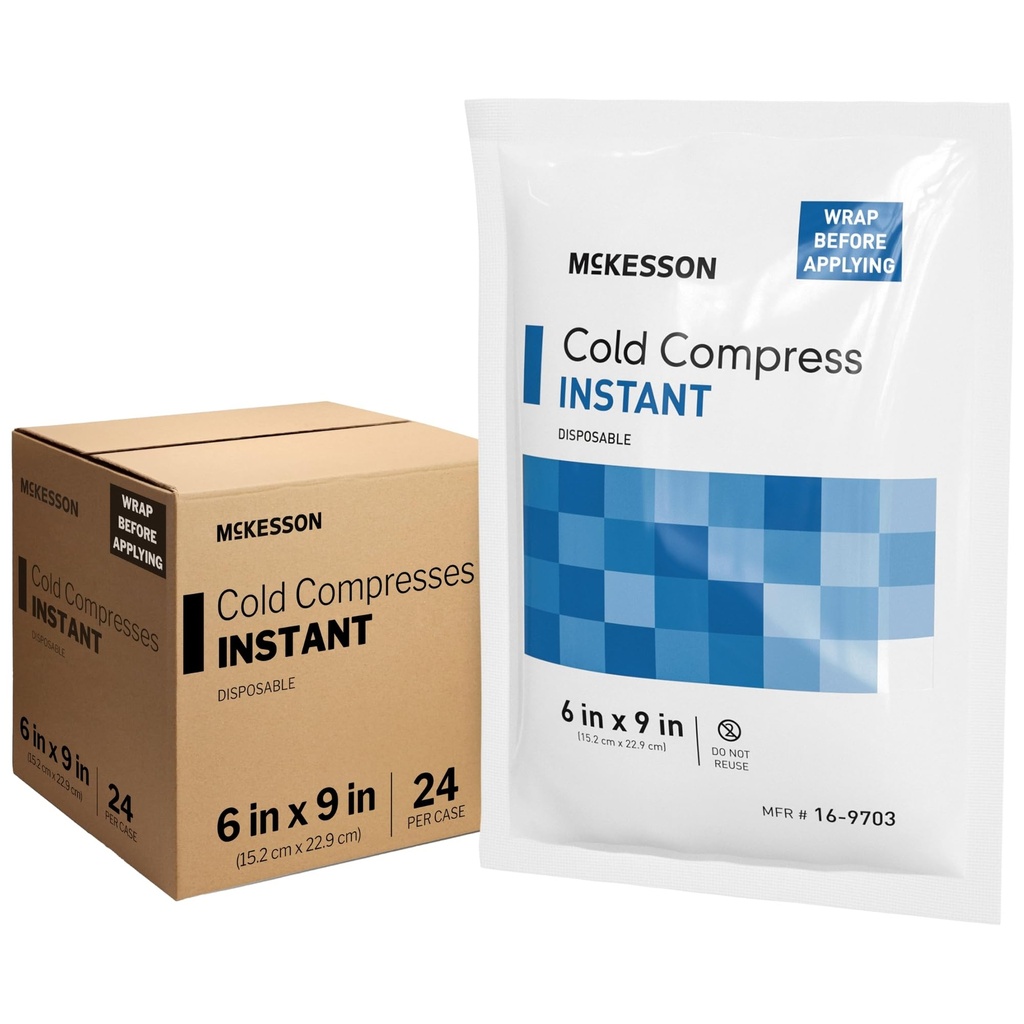 McKesson Instant Cold Packs 6" x 9" [24 Pack] – Pochettes de glace instantanées pour blessures jetables, soulagement de la douleur, gonflement, entorses – Voyager Cold Compresse pour les sports, premiers soins, dentache