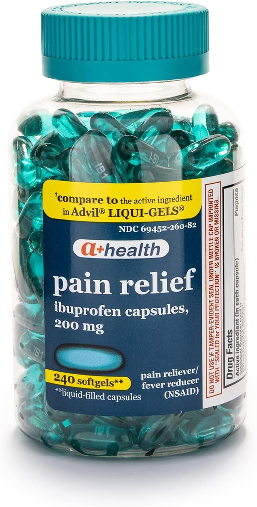 A+Gesundheit Ibuprofen 200 Mg Softgels, Schmerzrelief/Fever Reducer (NSAID), 240 Count