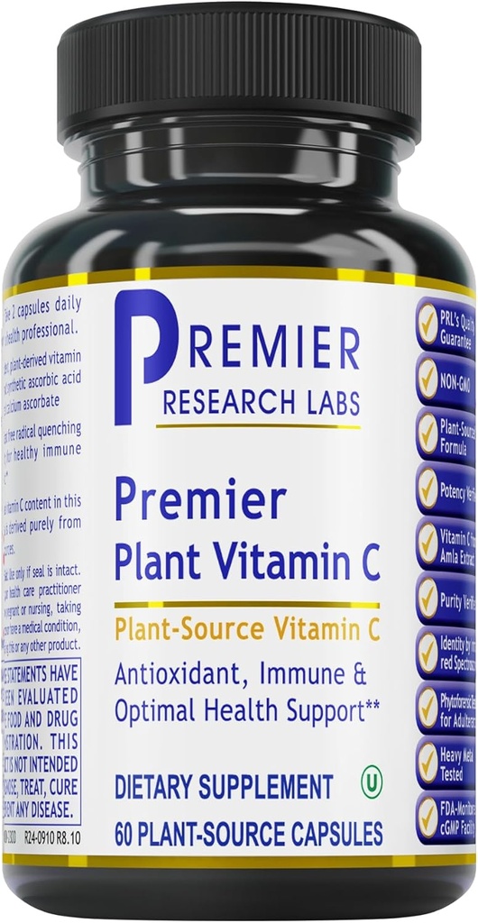 Premier Research Labs Vitamin C Supplement - Natürliches Vitamin C, Ganzes Essen Vitamin C, essentieller C-Komplex, Rein mit Bioflavonoiden & Bio Zutaten - 60 vegetarische Kapseln