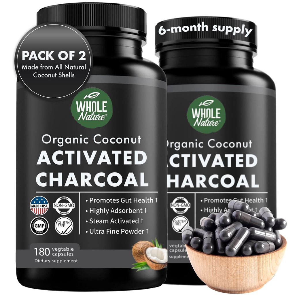 Kokosnuss aktivierte Charcoal Capsules, 180 Charcoal Capsules, Teeth Whitening, Hilft Constipation, Bloating, Stomach Gas, Heartburn, Pure Coconut abgeleiteted Supplement (2)