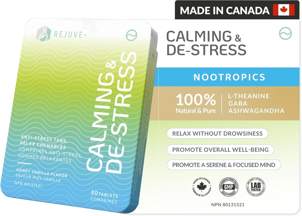 Calm & Destress Nootropic Supplement – Brain Boost | L-Theanin, GABA, Ashwagandha, Vitamin D | Natürliche Stress Relief & Entspannung | Schlaf Enhancer | Mood Enhancer | Honey Vanilla Flavor (1)