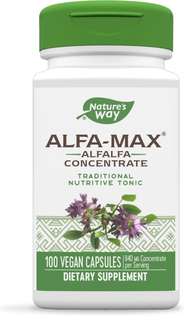 Nature's Way Alfa-Max - Alfalfa Supplement - Alfalfa Leaf, Stem & Flower - Gluten Free & Vegan - 100 Capsules