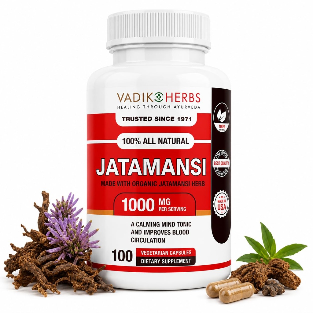 Vadik Kräuter Certified Organic Jatamansi Spikenard Root (Nardostachys jatamansi) Pulver | (100 Vegicaps) | Hergestellt mit Potent Extract Powder | 1 Cap Daily ~ Über 3 Monate Versorgung