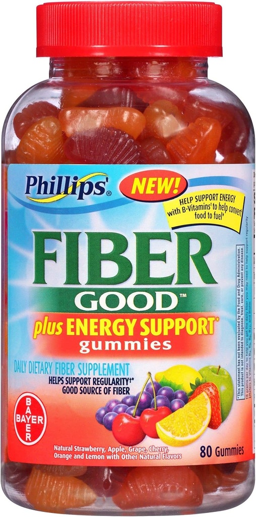 Fiber Good Gummies Plus supplément de fibre de support énergétique de Phillips (bouteille de 80 pièces)