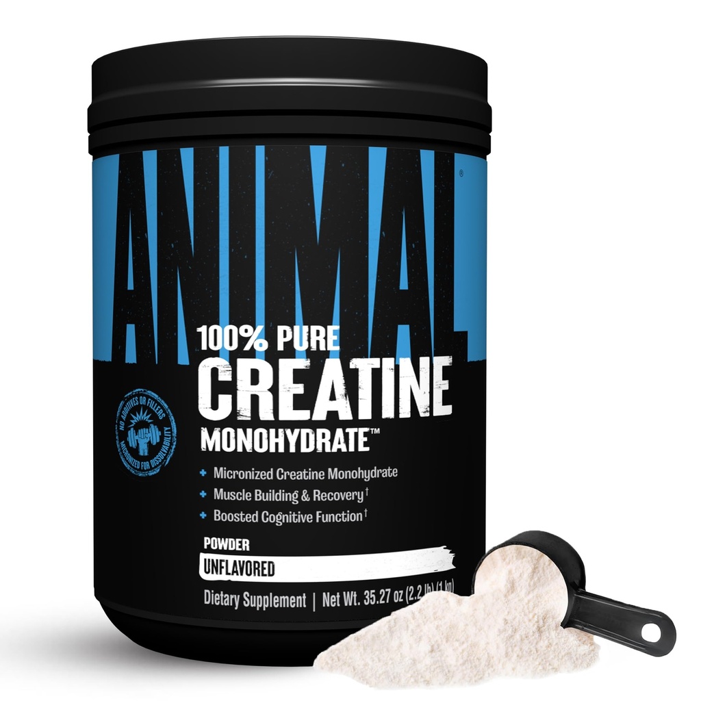 Poudre monohydratée de créatine animale - La créatine micronisée pour les femmes et les hommes, soutient la croissance musculaire, la force, l'endurance, la récupération et la production ATP, les suppléments de gym et d'entraînement - non aromatisé, 1kg