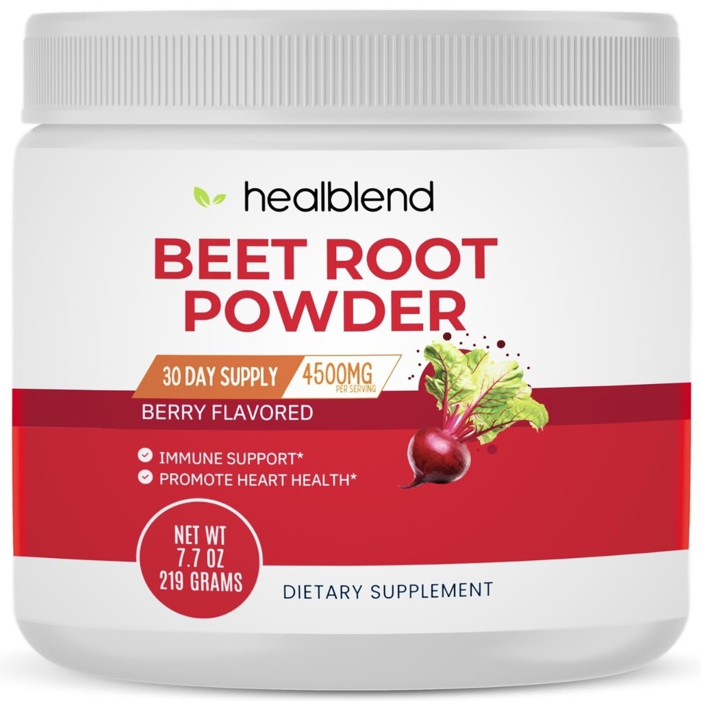 poudre de racine de betterave biologique guérissante - betteraves à oxyde nitrique, soutien de la pression artérielle saine, superfood de la circulation sanguine Flavored Blueberry - 30 portions