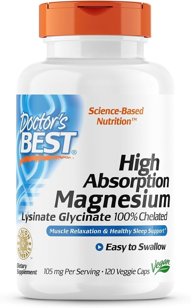 Le meilleur glucinate de magnésium à absorption élevée du docteur Lysinate 100 % chélaté, non-OGM, végétalien, 120 gélules de légumes (paquet de 1)