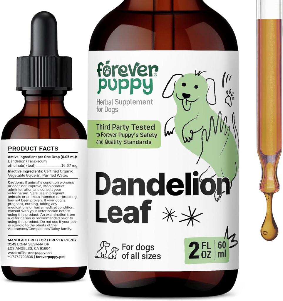 Forever Puppy Dandelion Blatt Tropfen für Hunde - Nierengesundheit Flüssigkeitsergänzung für große, mittlere und kleine Hunde - Kidney Cleanse Detox Tropfen w/Dandelion Blätter Tinktur - 2 oz