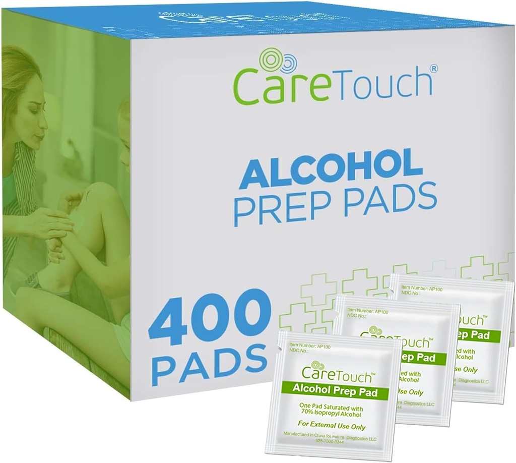 Care Touch Alkohol Wipes Individuell Wrapped - Prep Pads mit 70% Isopropyl Alkohol, Groß für zu Hause, Medizinische & Erste Hilfe Kits Sterilisiert, Antiseptic 2-Ply Swabs 400 Count