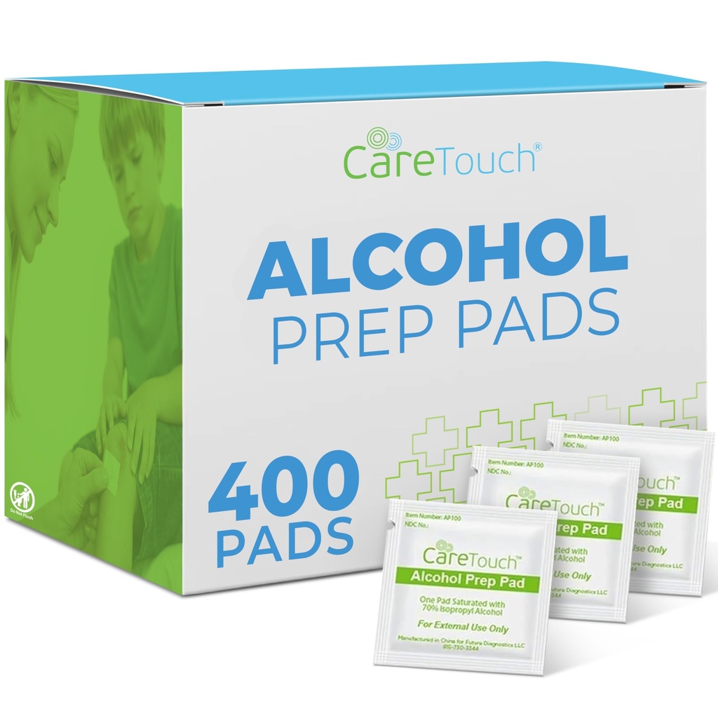 Soin Touch Alcool Wipes individuellement enveloppé - Prep Pads avec 70% d'alcool isopropyle, idéal pour la maison, les trousses médicales et les premiers soins stérilisés, antiseptiques 2-Ply Swabs 400 Compte