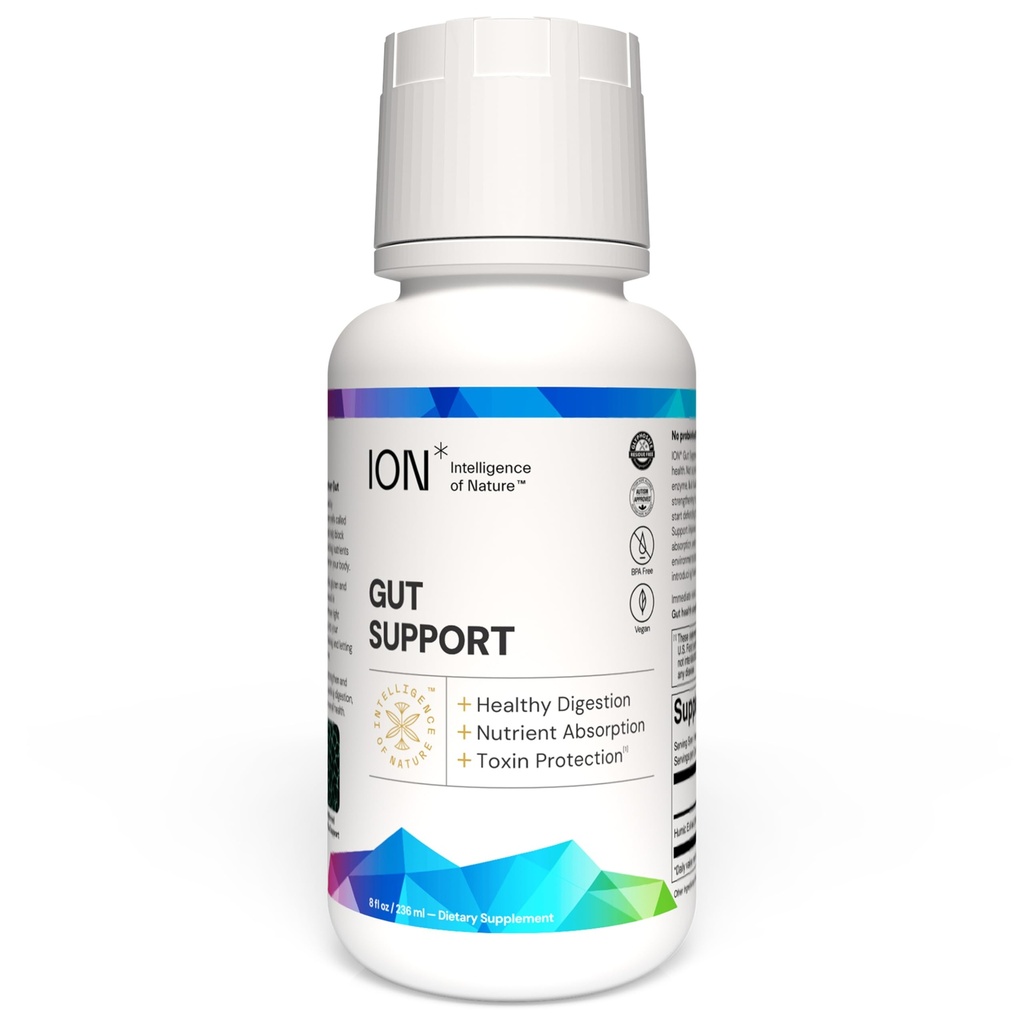 ION* Intelligence de la nature Gut Support Liquid Supplement - Gut & Digestive santé gouttes liquides, nettoyage et désintoxication avec extrait humique pour les femmes et les hommes, les adultes et les enfants 4+ - 8 fl oz (paquet de 1)
