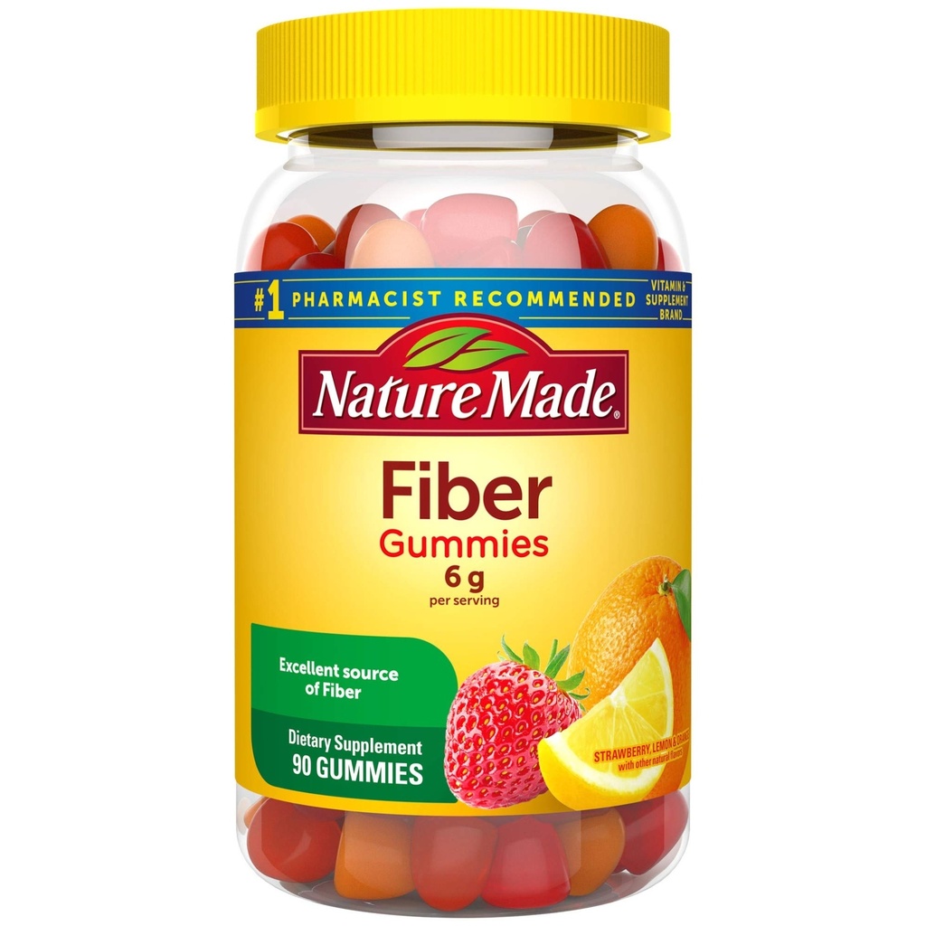 Nature Made Fiber 6 g, Nahrungsergänzungsmittel für Verdauungshilfe, 90 Fiber Gummis, 30 Tage Versorgung