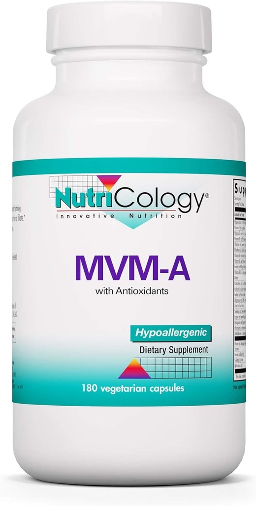 Nutricology MVM-A Supplement - Multivitamin für Männer und Frauen, mit Eisen, Tägliche Vitamine, für Erwachsene, Hohe Potenz, Bioverfügbar, Vegetarische Kapseln - 180 Zähler