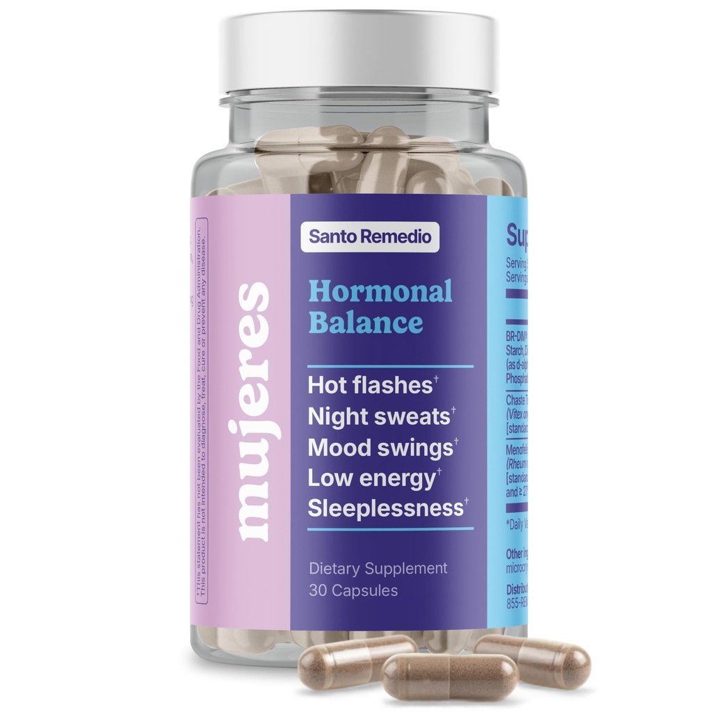 Santo Remedio Hormonal Balance, Nahrungsergänzung, Relief für Menopause Symptome, Hilft, Heiße Blitze, Nacht-Schwitze, und Stimmungsschwankungen, Klinisch bewährte Zutaten, Hormonfrei, 30 Servierungen