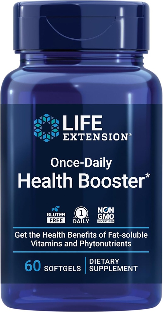 Life Extension Once-Daily Health Booster - Vitamins & Nutrients Supplement for Whole-Body Health - Vitamin K Complex, Vitamin E, Saffron, Lutein and More - Non-GMO, Gluten-Free - 60 Softgels