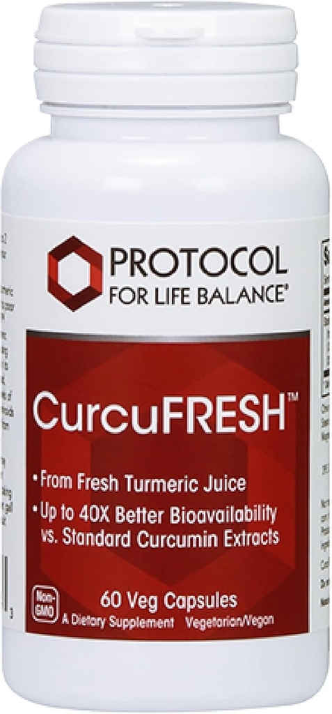 PROTOCOL FOR LIFE BALANCE CurcuFresh - 40x Absorption - Turmeric Juice Powder - with Curcuminoids - from Curcuma Longa - Vegan & Non-GMO - 60 Veg Capsules