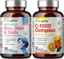 Hair Skin and Nails Complex 180 Caplets mit 10000 mcg Biotin - Kostenlose Vitamin C-1000 30 Tabletten - Multivitamin unterstützt starke Nägel Schönes Haar Gesundes Alter