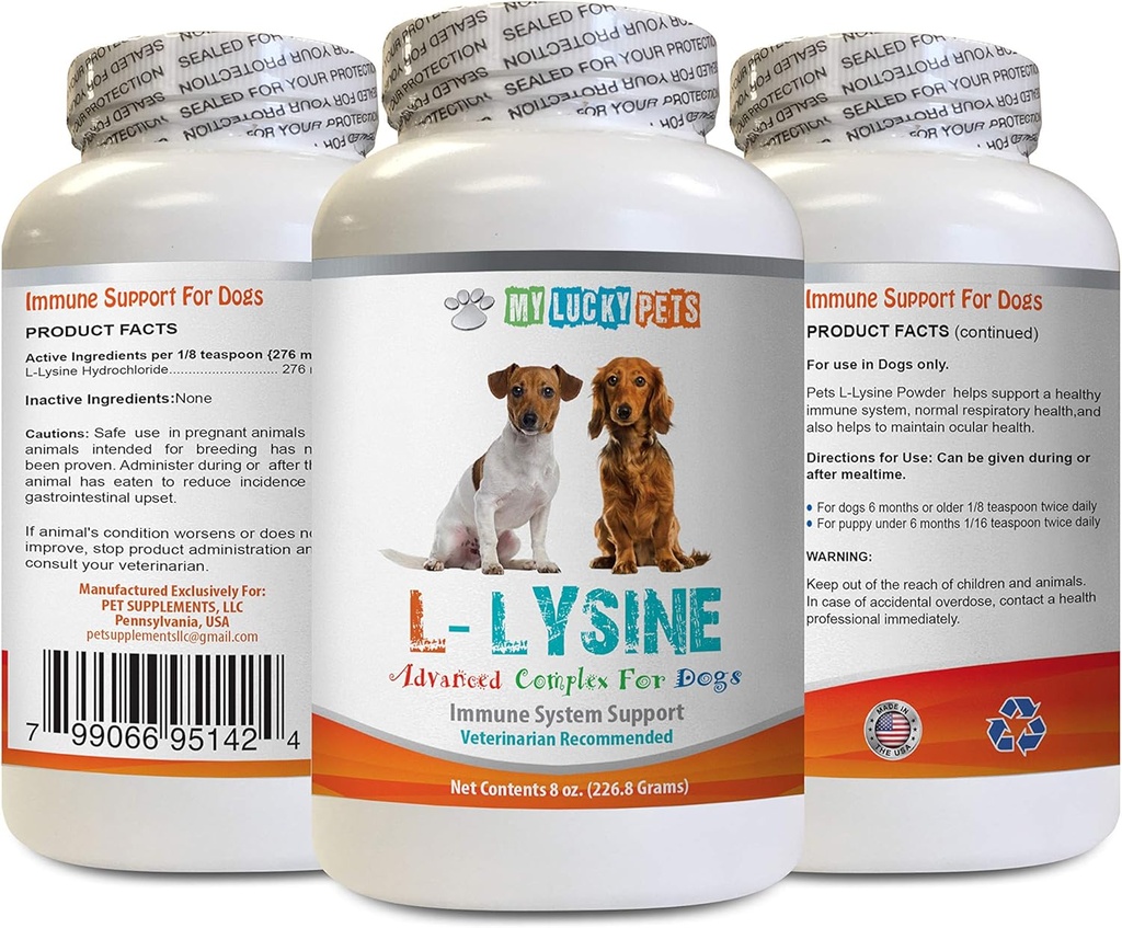 Hunde Aminosäure Ergänzungen - Hund LYSINE Pulver - reine Pulverform - Immunsystem Unterstützung - Vet Empfohlen - Lysin Hunde - 1 Flasche (8oz 226.8 Gramm)