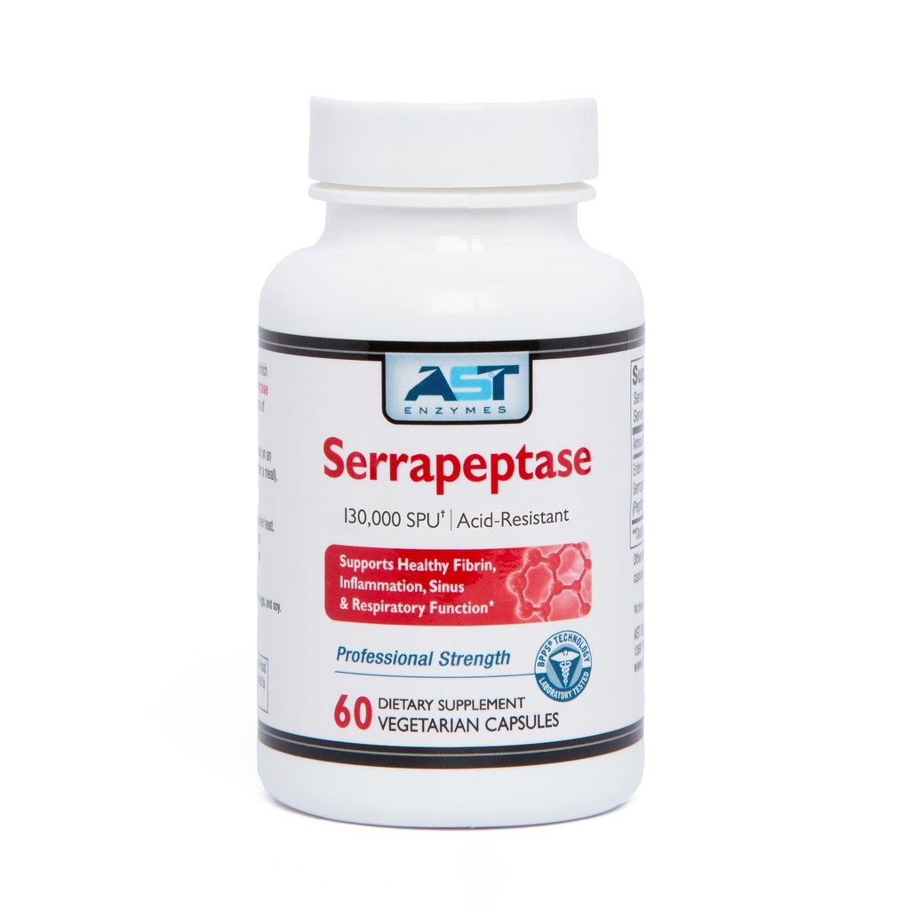 AST Enzymes Serrapeptase 130.000 SPU – 60 vegetarische Kapseln – Premium Natural Systemic Enzymes –Acid-Resistant Serrapeptase